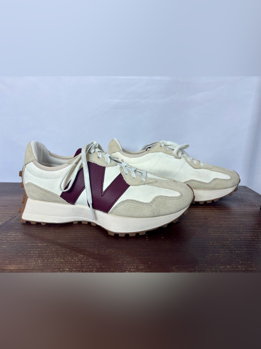 New Balance 327 Maroon Red Logo